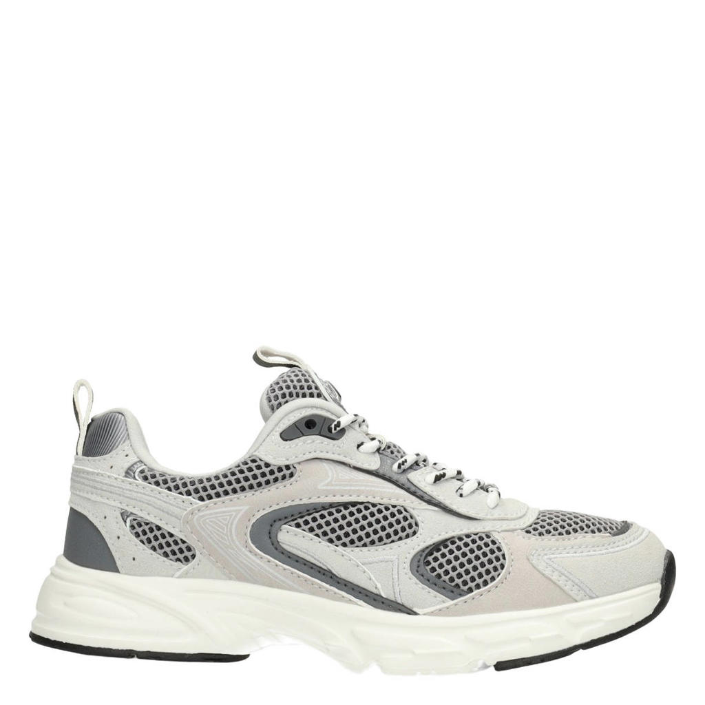 Grijs en witte jongens Poelman leren sneakers met veters