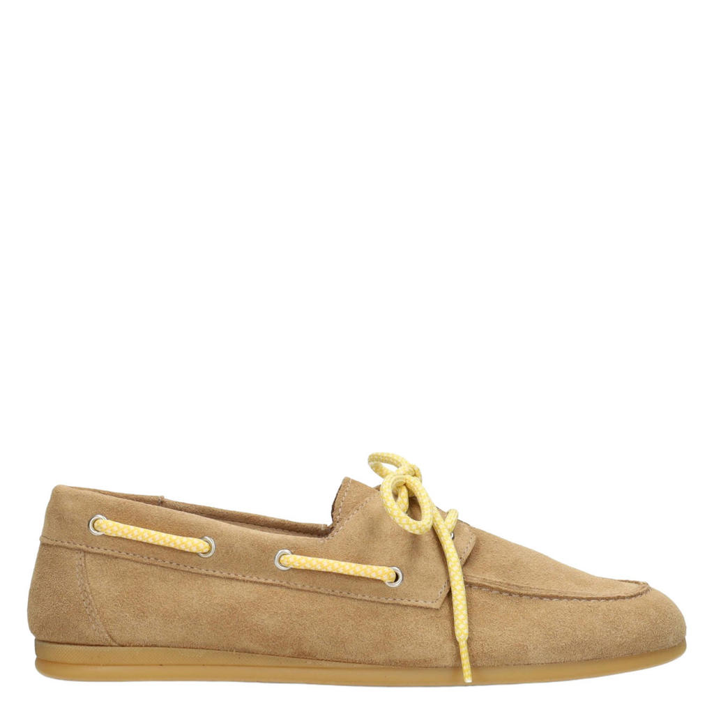 Camelkleurige dames Poelman Callie suède bootschoenen - met veters