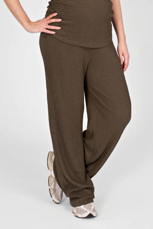 straight high waist zwangerschaps casual broek met textuur olijfgroen