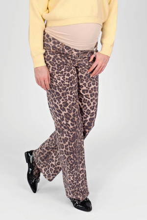 straight regular waist zwangerschaps casual broek met panterprint bruin