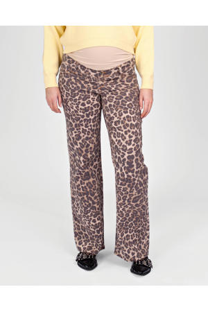 straight regular waist zwangerschaps casual broek met panterprint bruin