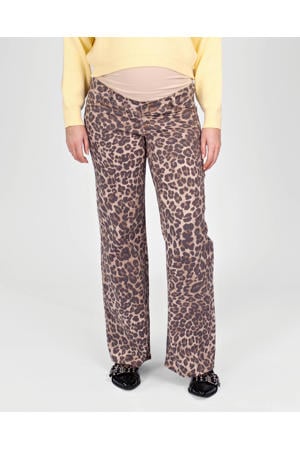 straight regular waist zwangerschaps casual broek met panterprint bruin