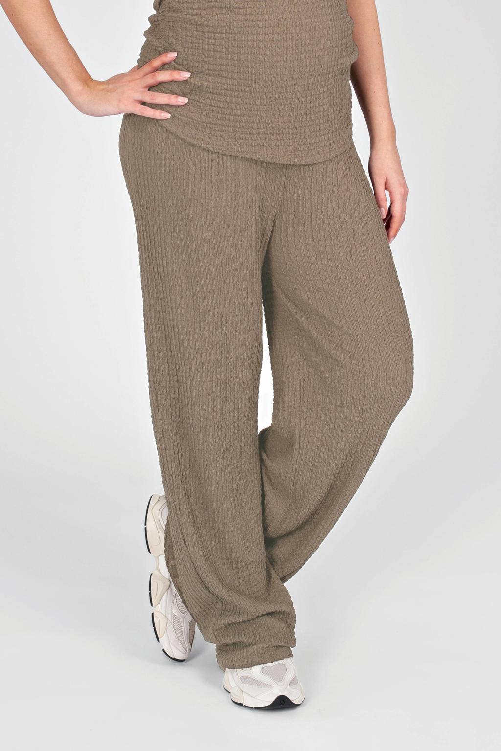 Taupe dames LOVE2WAIT straight high waist zwangerschaps casual broek van polyester met elastische tailleband en effen
