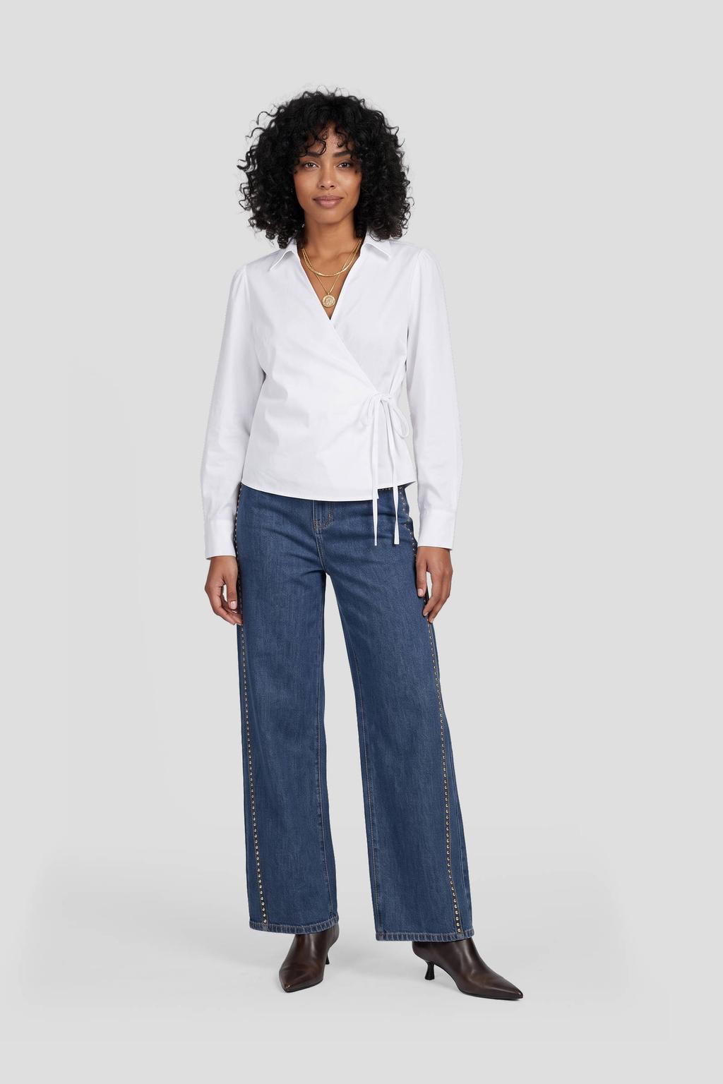 Medium blue denim dames Ruby wide leg jeans van denim met rits- en knoopsluiting en effen