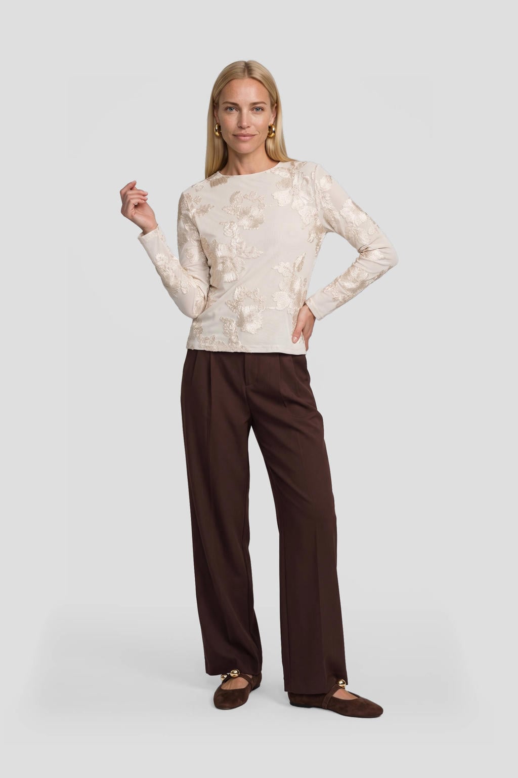 Ruby mesh jacquard top beige