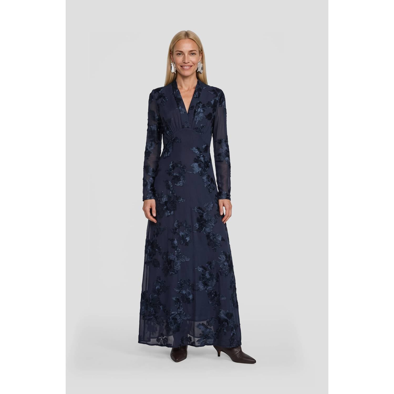 Ruby maxi mesh jacquard jurk donkerblauw