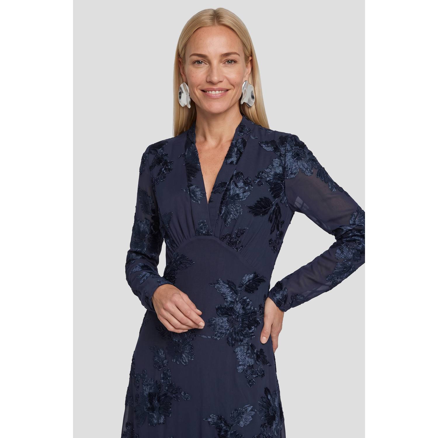 Ruby maxi mesh jacquard jurk donkerblauw
