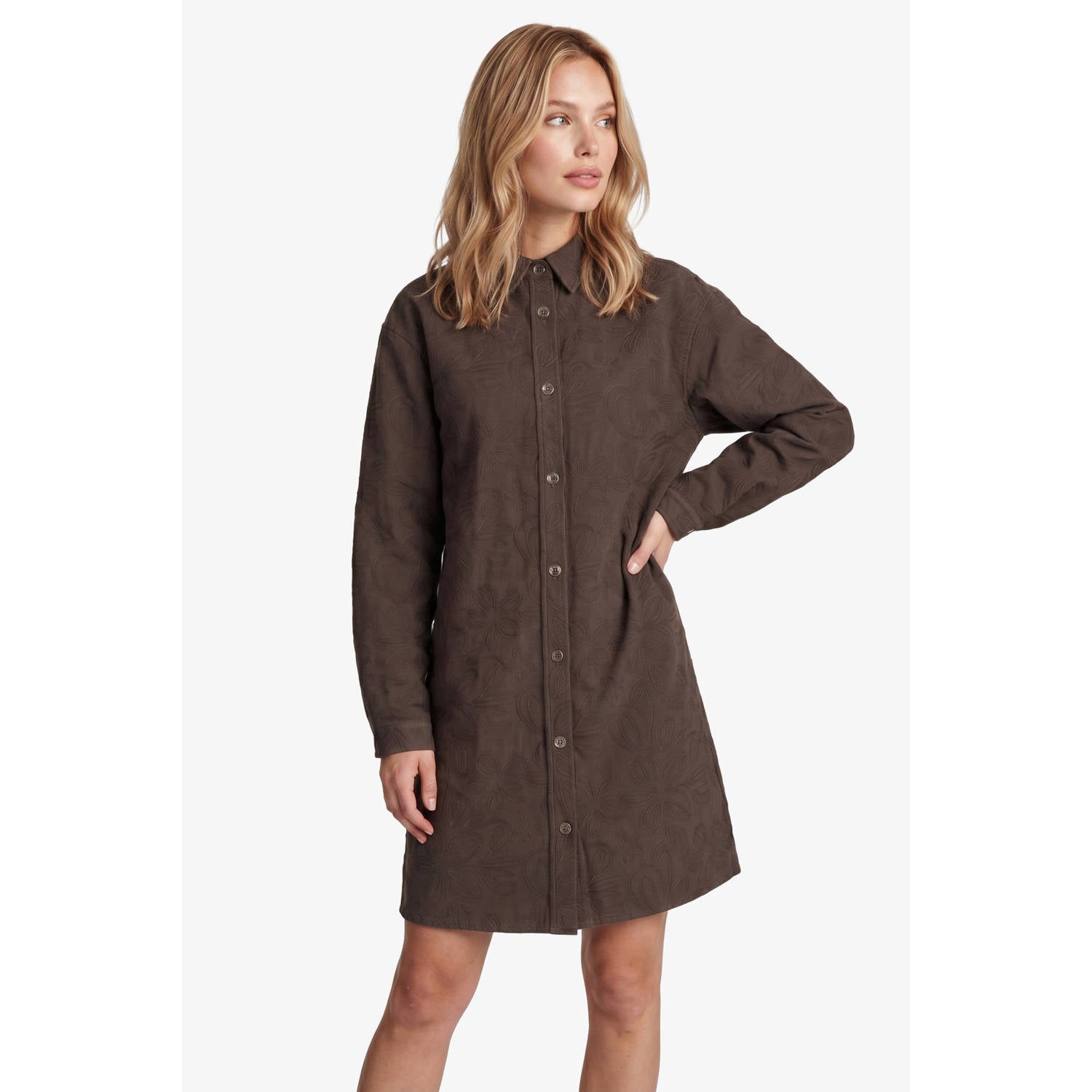 FLURESK gebloemde blousejurk met borduursels bruin
