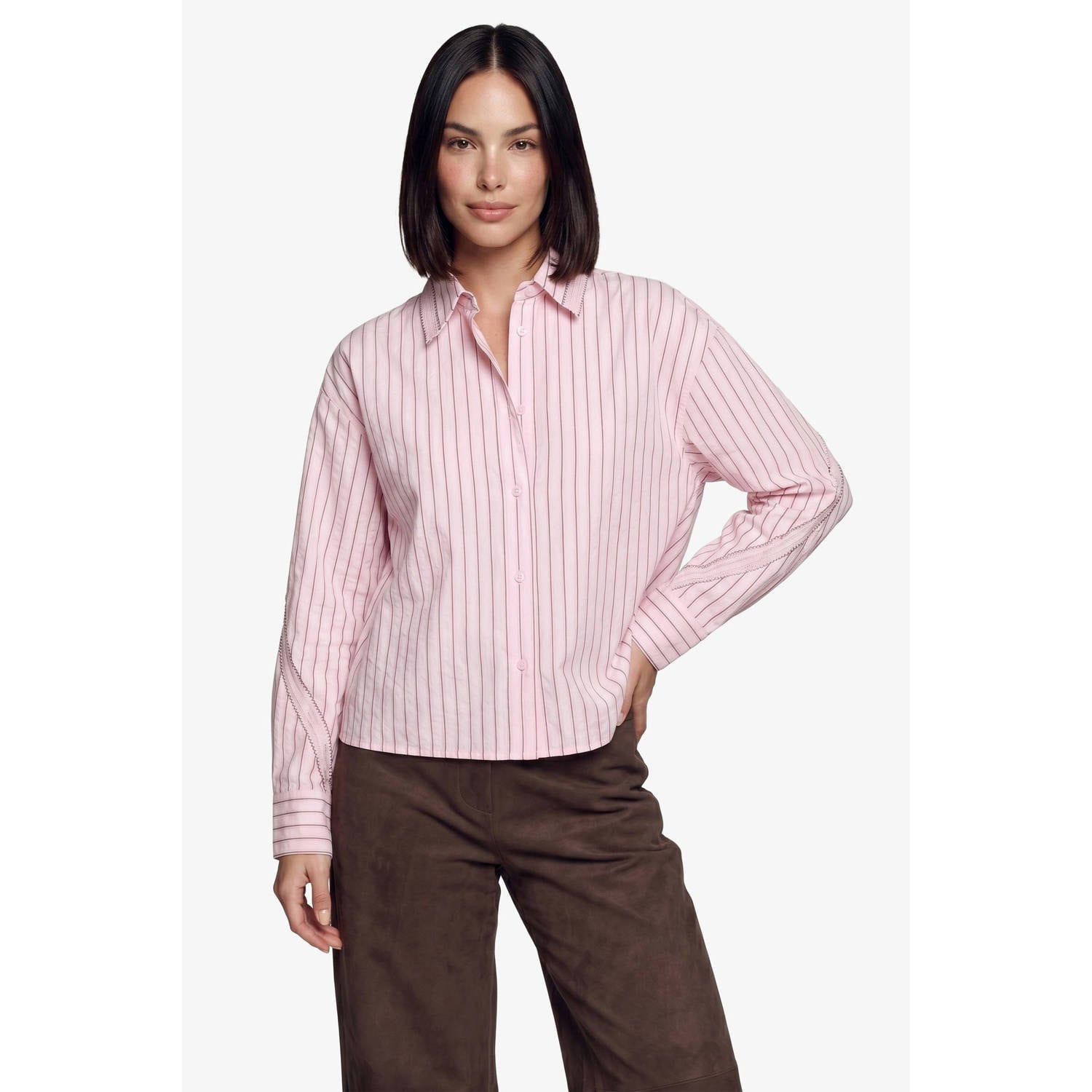 FLURESK blouse met krijtstreep roze