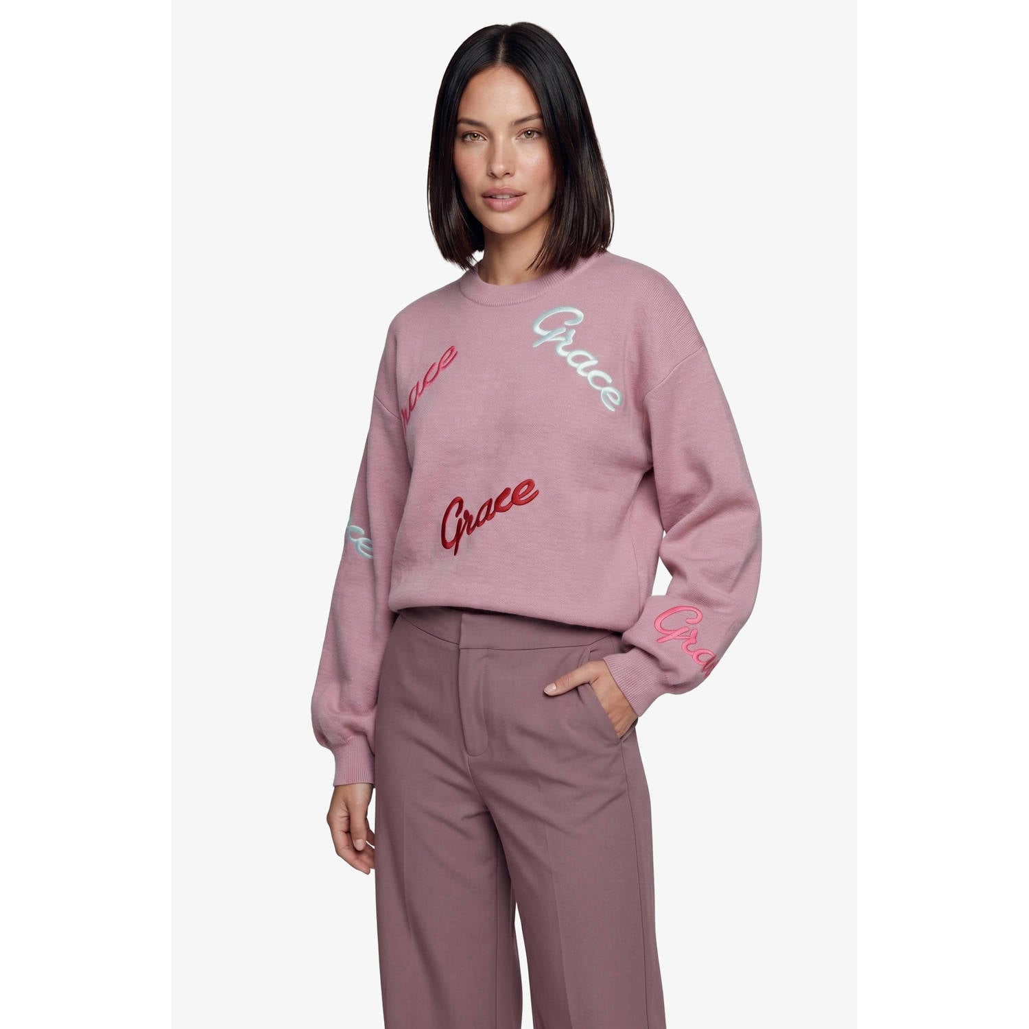 FLURESK sweater met borduursels oudroze