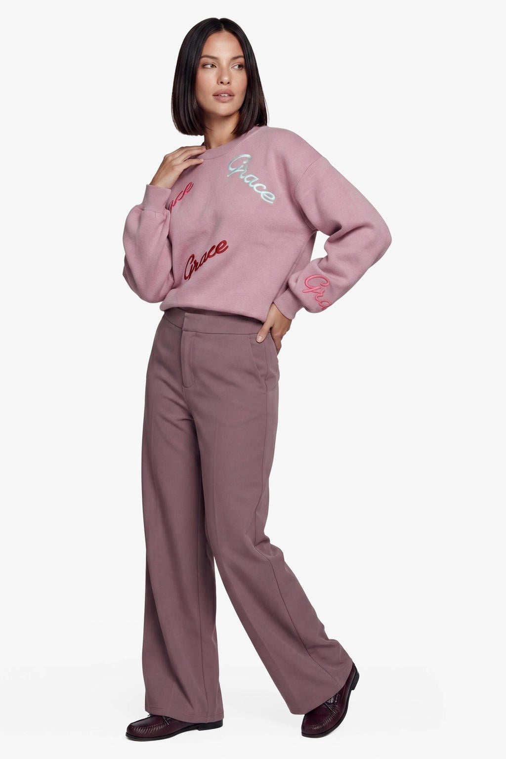 FLURESK sweater met borduursels - oudroze