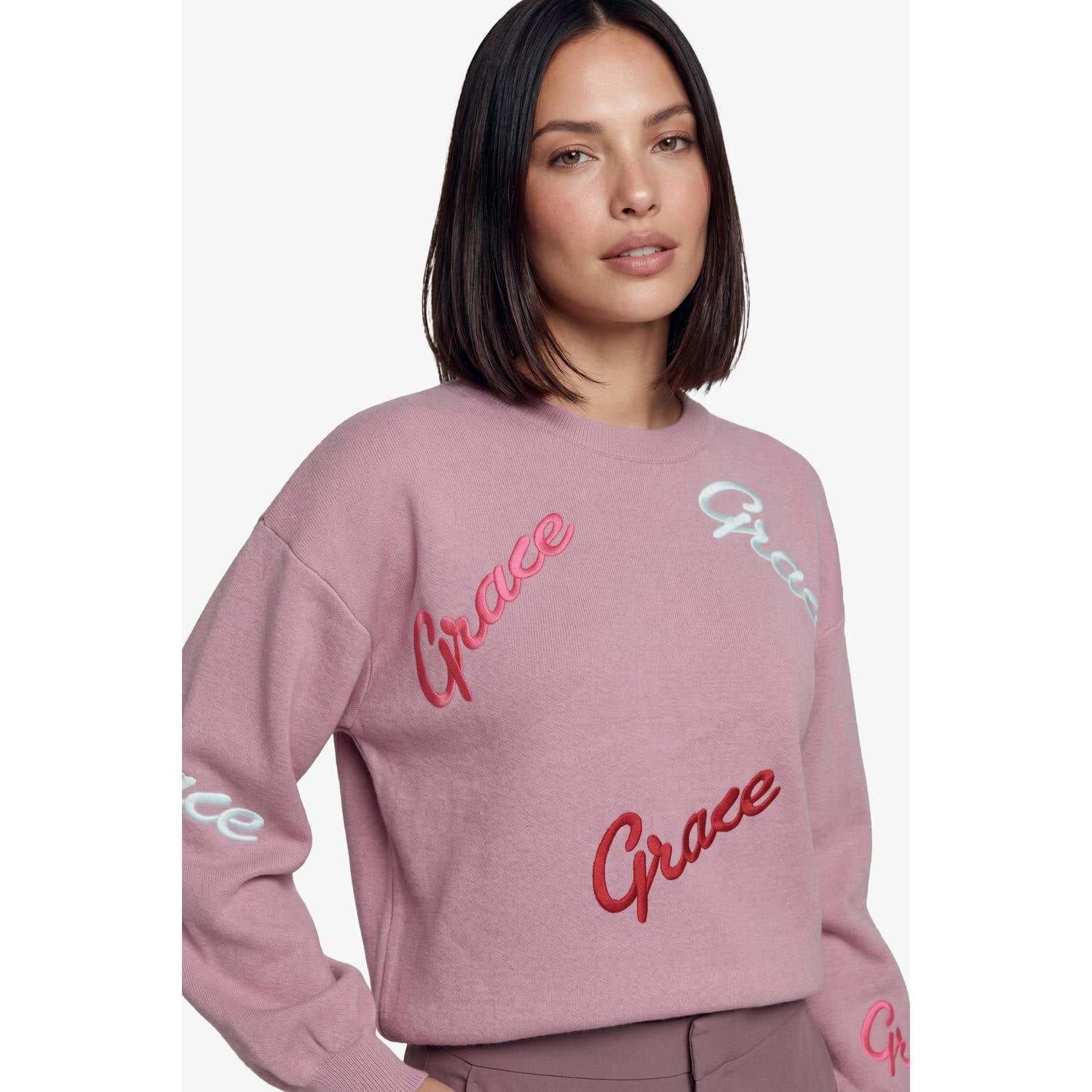 FLURESK sweater met borduursels oudroze