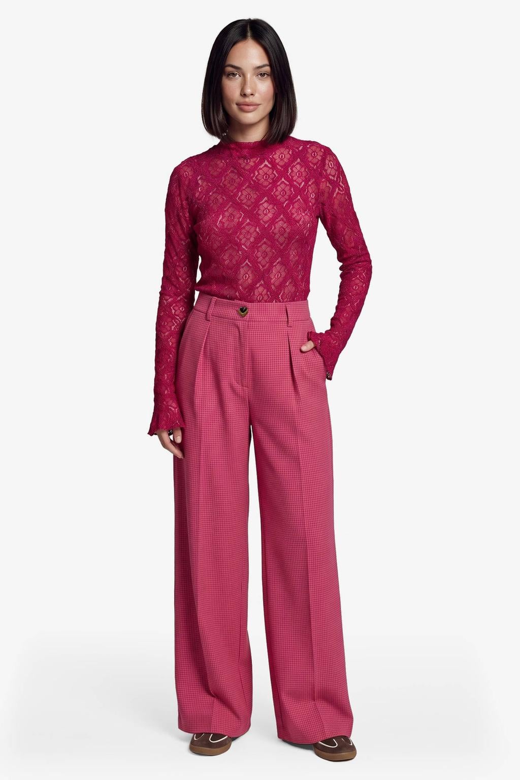 Roze dames FLURESK top van polyamide met lange mouwen