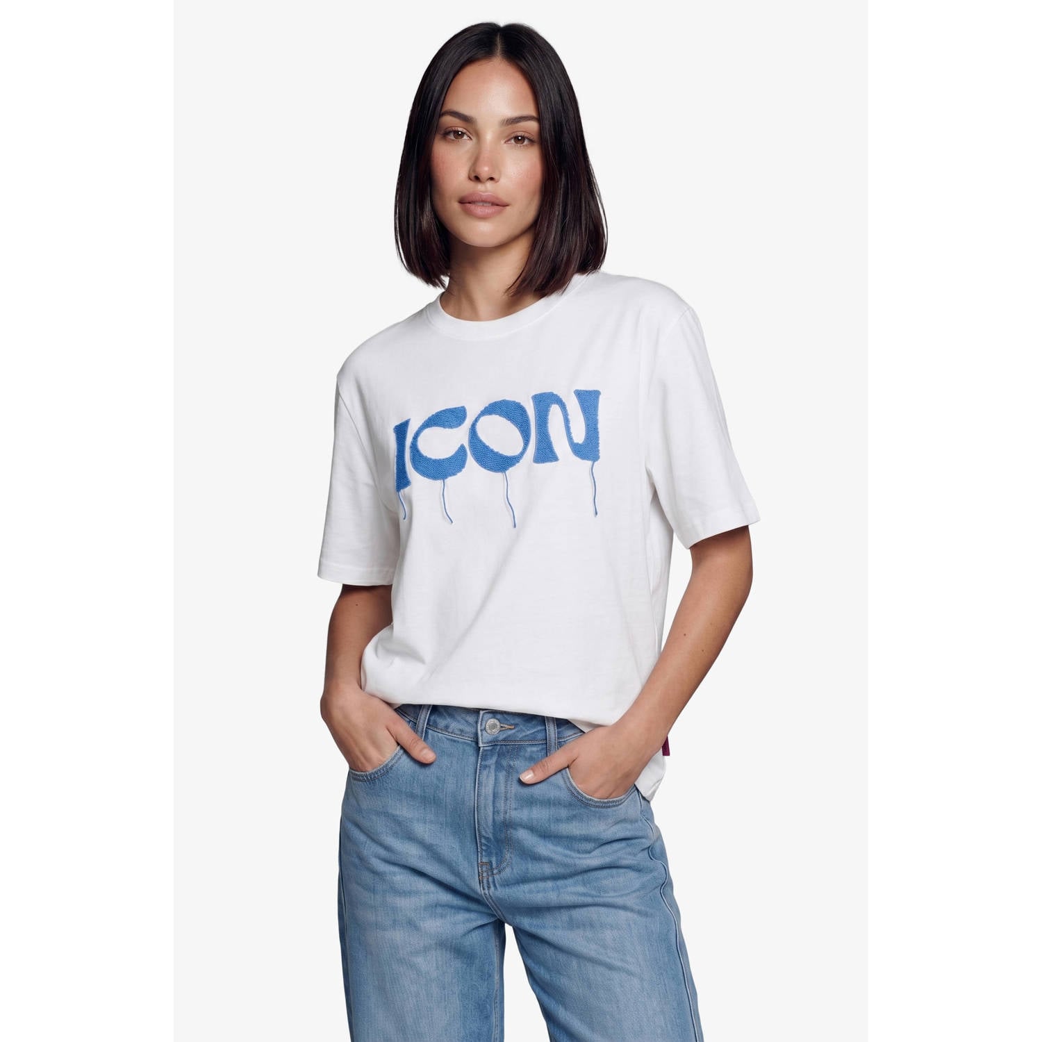 FLURESK T-shirt met tekst ecru