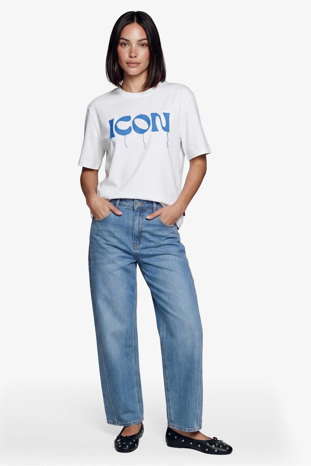 FLURESK T-shirt met tekst - ecru