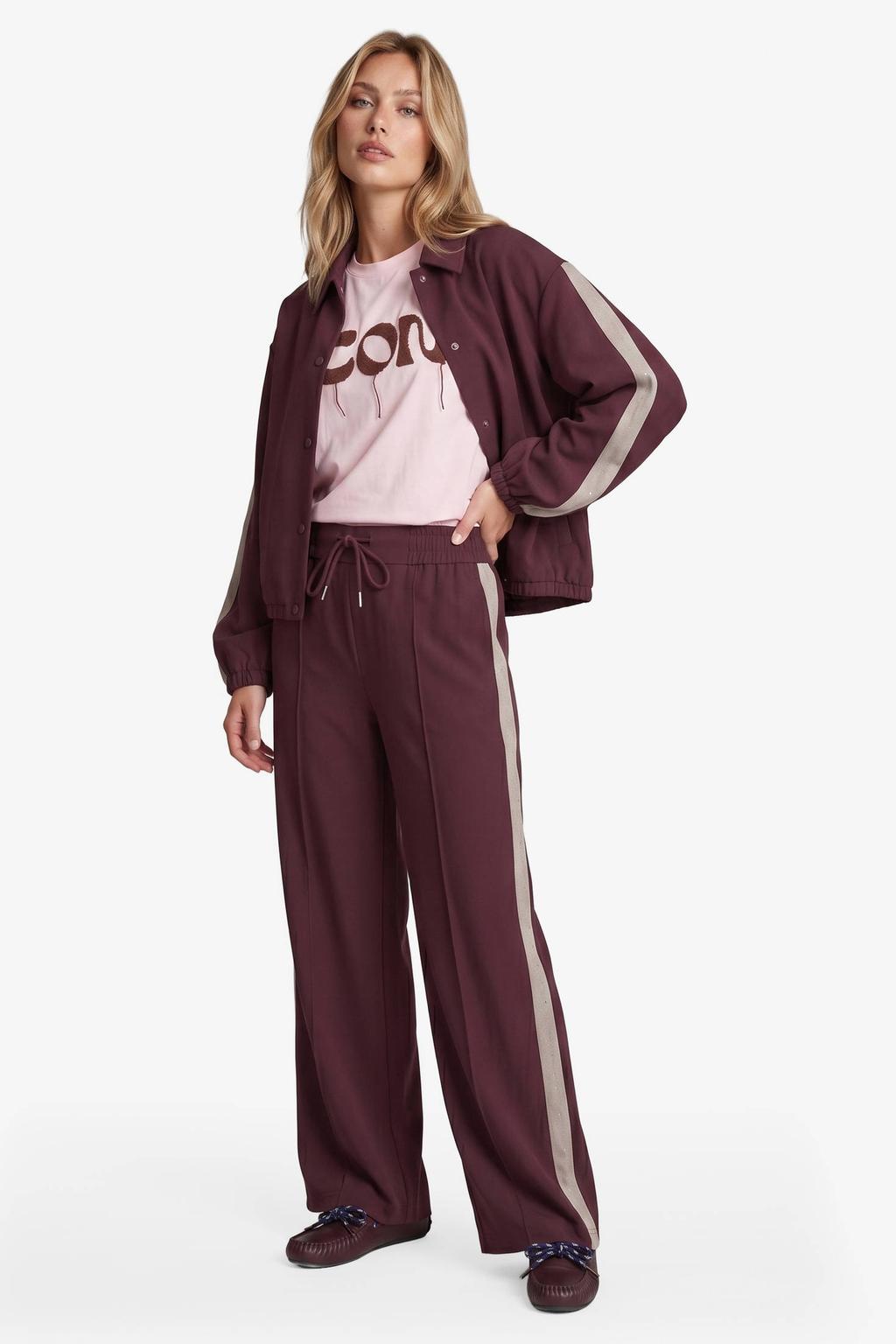 Donkerrode dames FLURESK wide leg broek met elastische tailleband met koord en effen