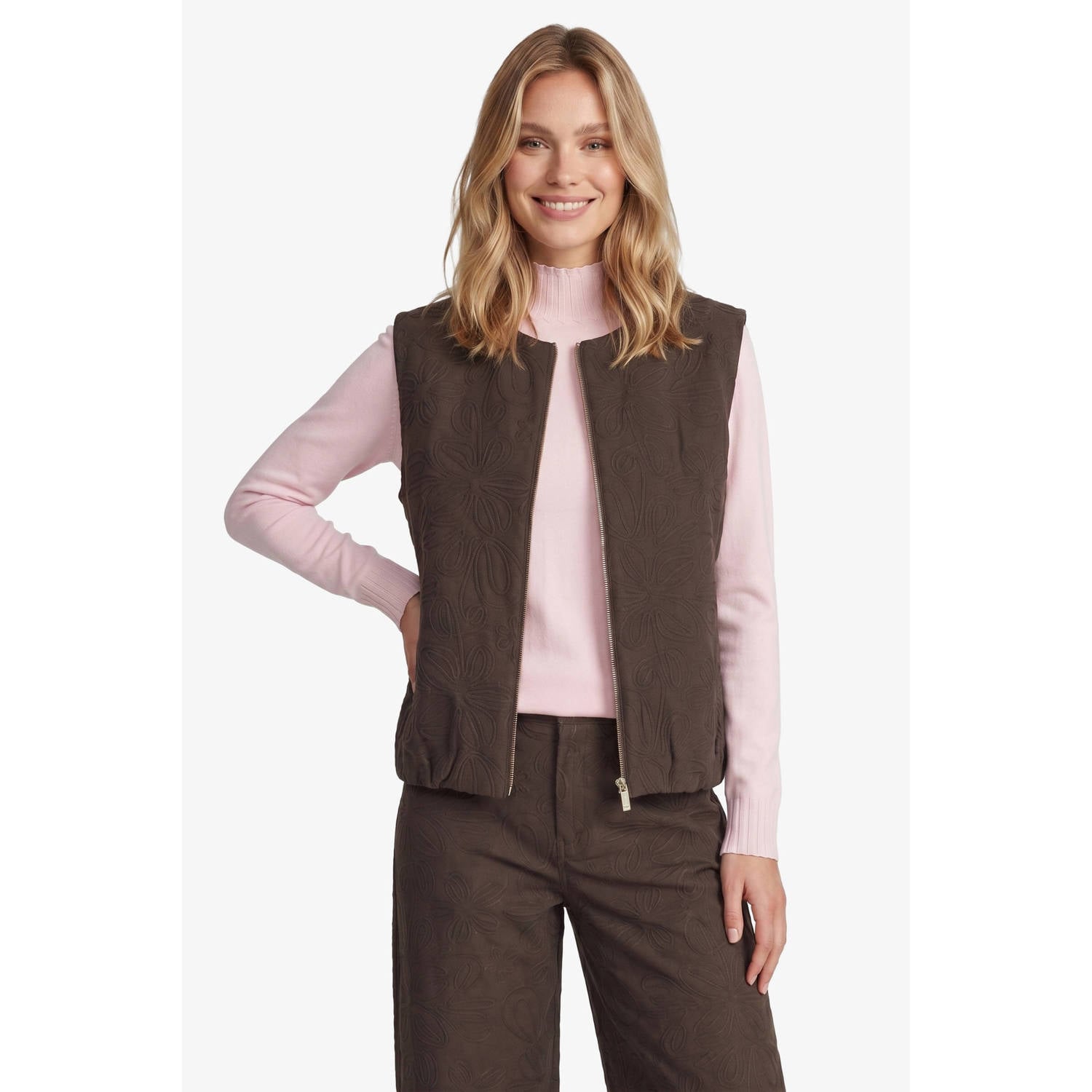 FLURESK gilet met borduursels bruin