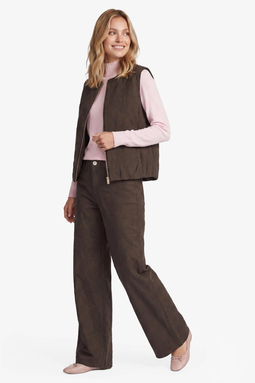 FLURESK gilet met borduursels - bruin