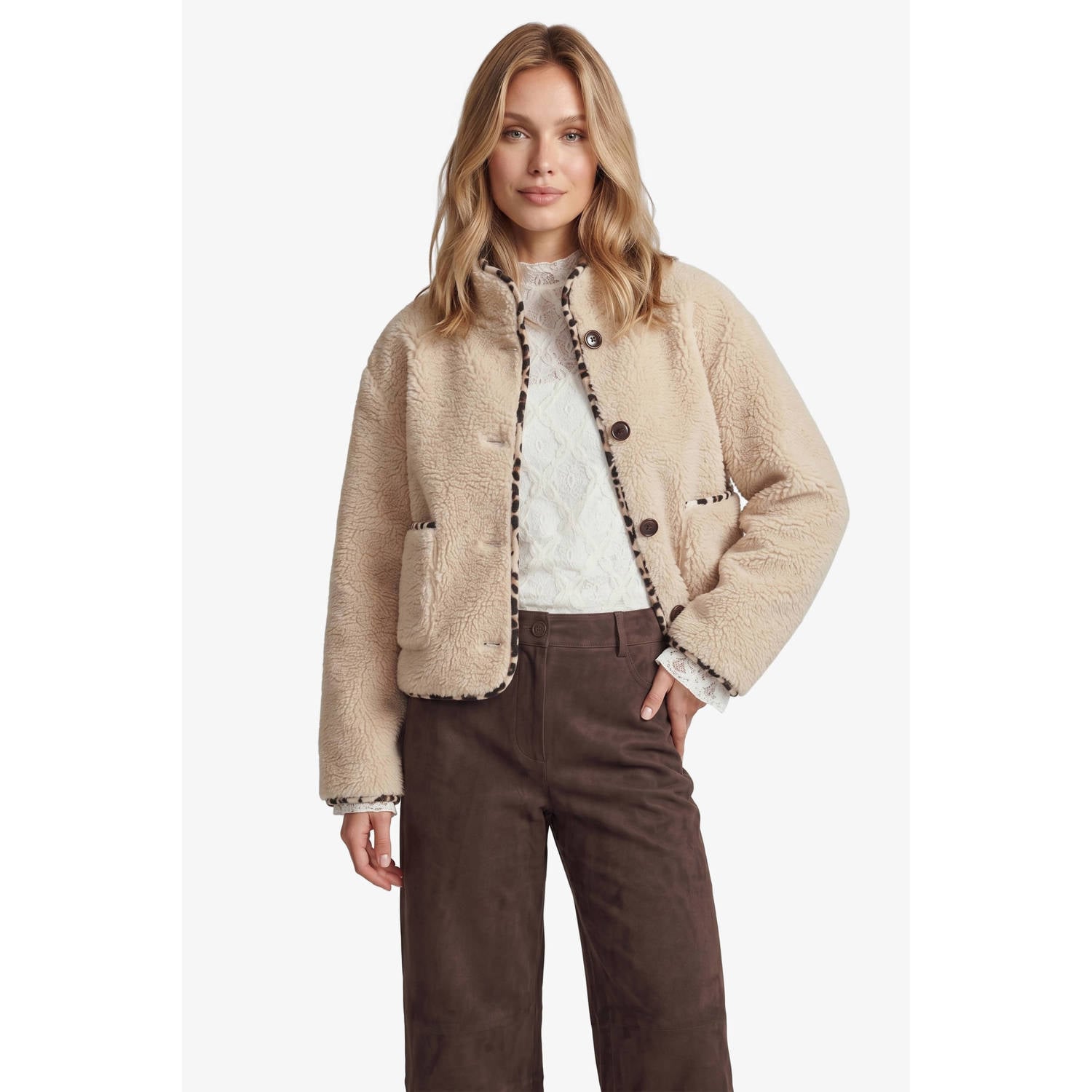 FLURESK teddy winterjas beige