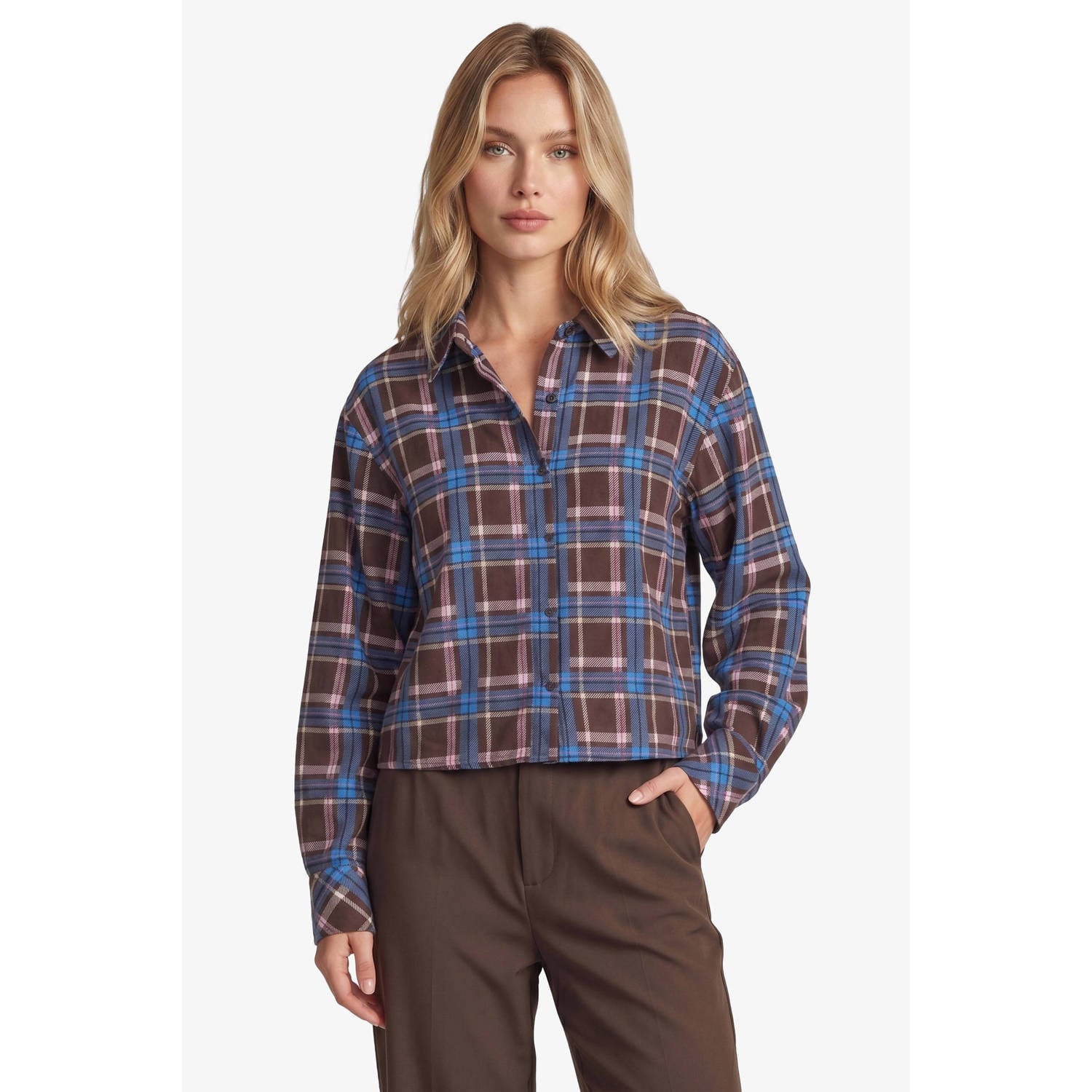 FLURESK geruite blouse bruin