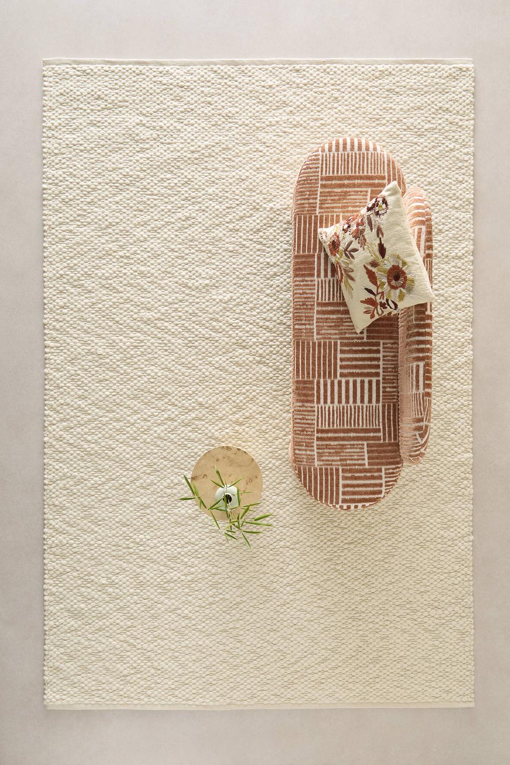 NOUS Living laagpolig rechthoekige wollen vloerkleed Aimee met melée 290x200 cm - crème