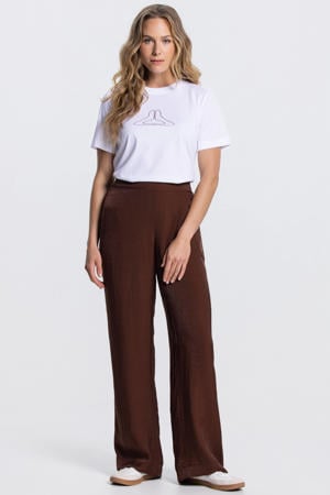 wide leg regular waist broek bruin