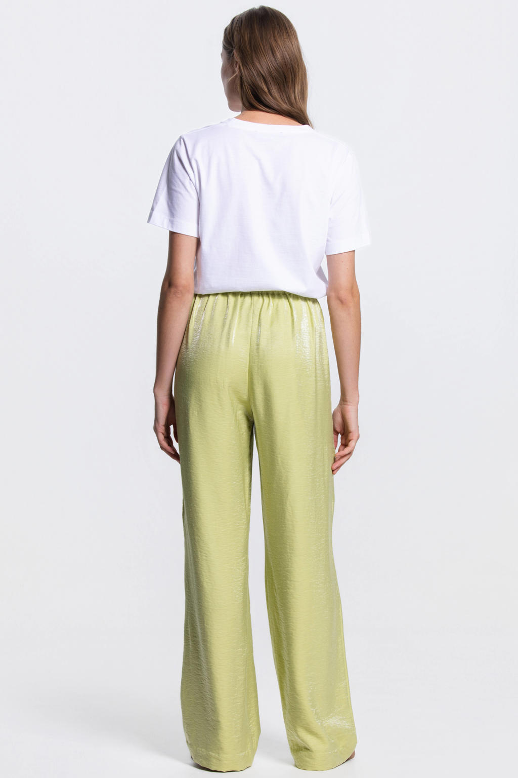 Groene dames JANSEN Amsterdam wide leg regular waist broek van viscose met elastische inzet en effen