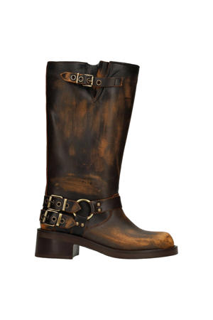 leren bikerboots - bruin/goud