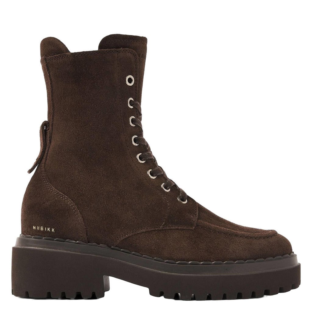 Donkerblauwe dames Nubikk Fae Bobbi Fur suède veterboots met rits- en vetersluiting