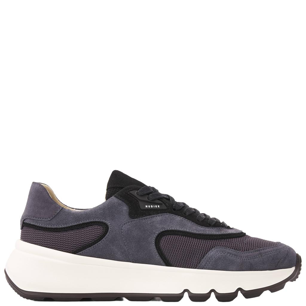 Donkerblauwe heren Nubikk Luca Noa leren sneakers met veters