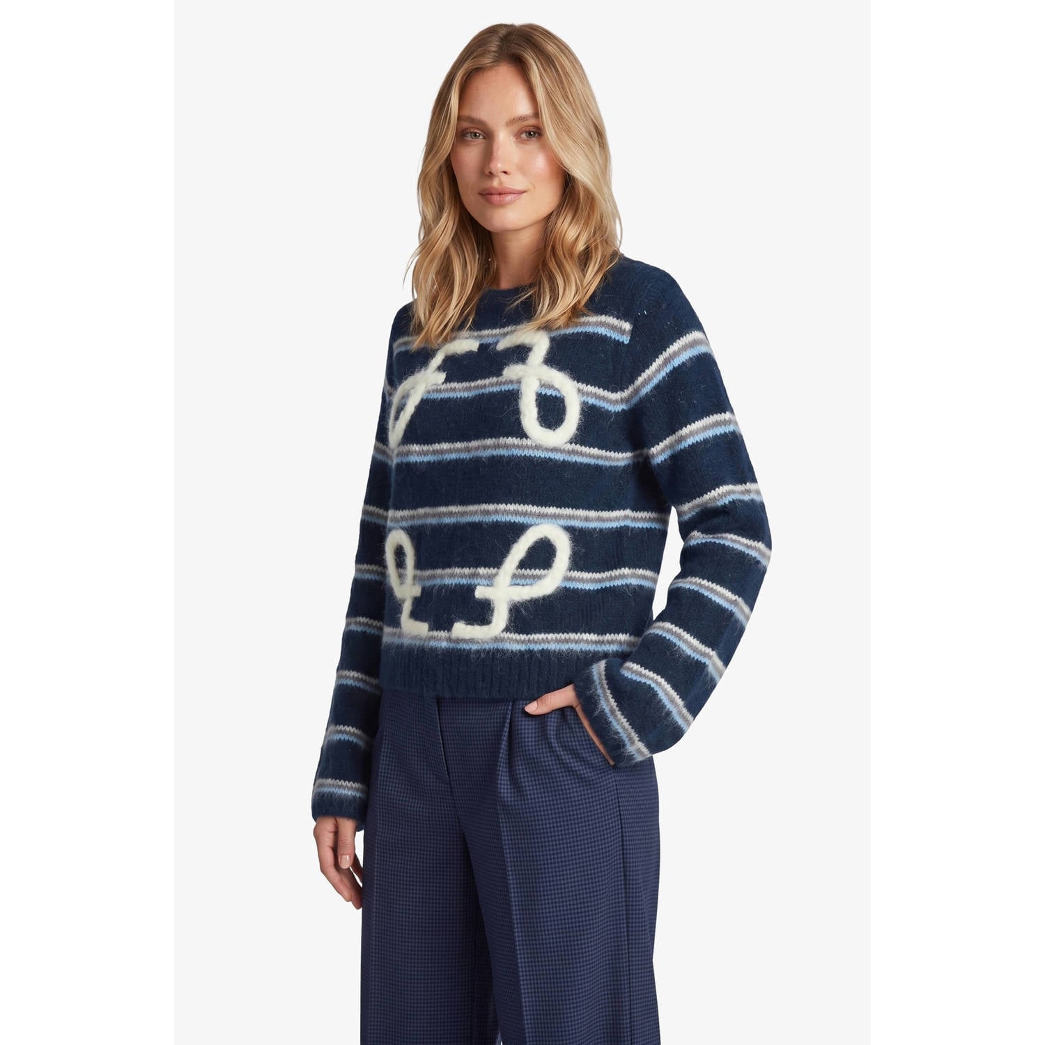 FLURESK gebreide gestreepte trui blauw