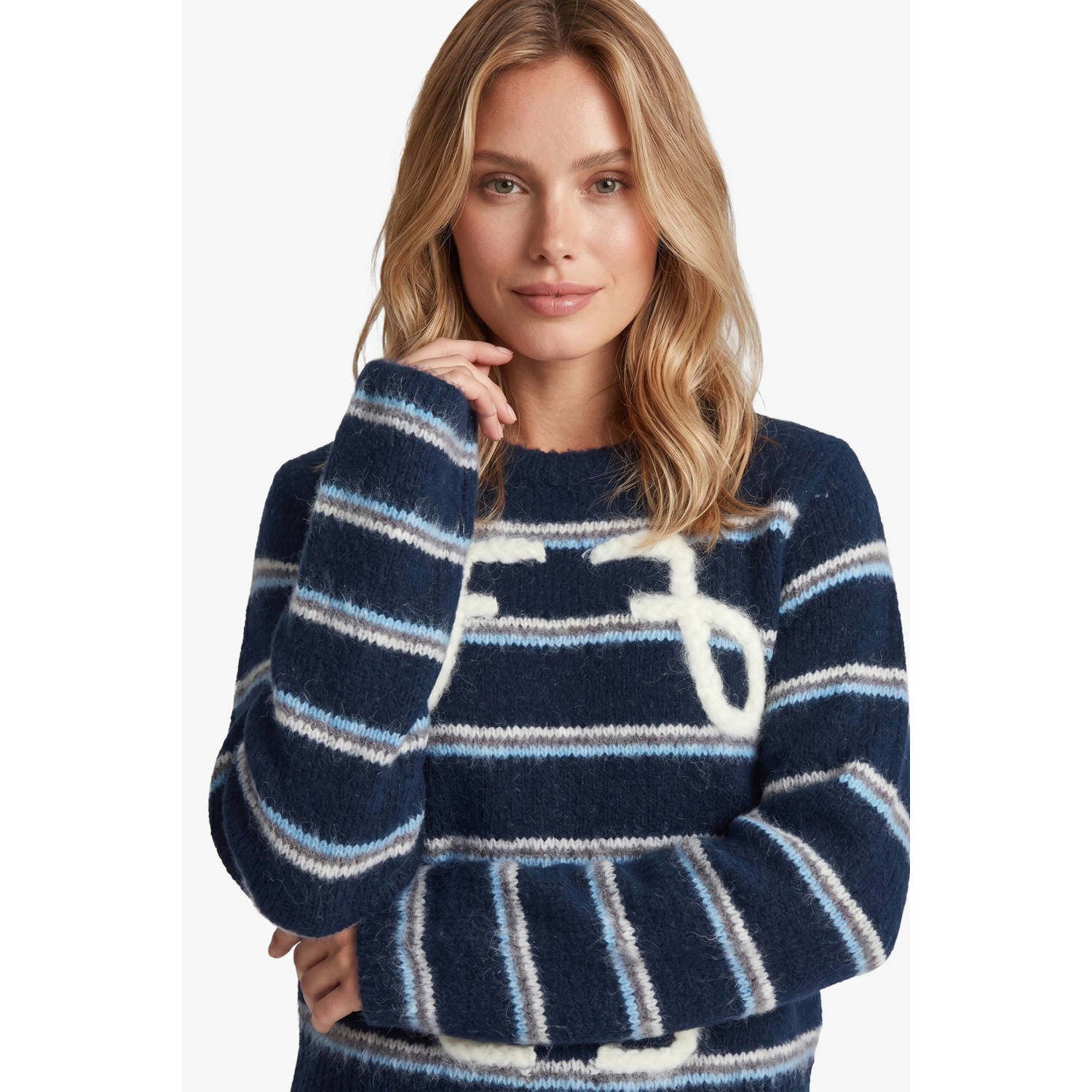 FLURESK gebreide gestreepte trui blauw