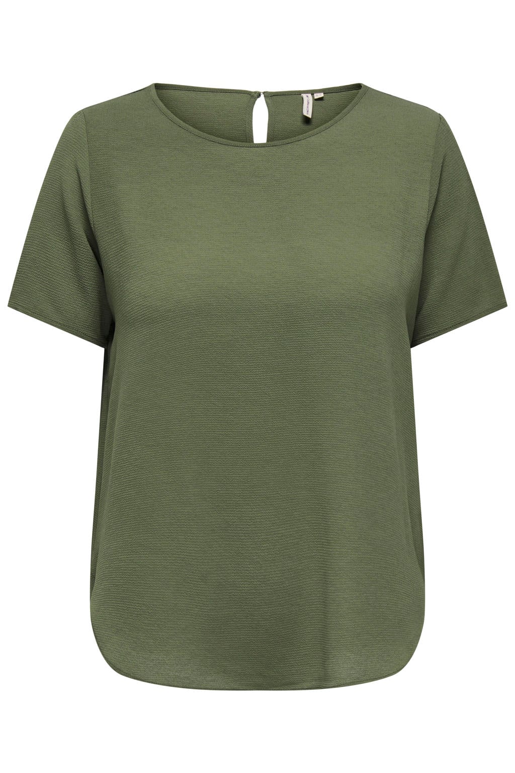 Groene dames ONLY CARMAKOMA top van polyester met korte mouwen, ronde hals en geweven detail