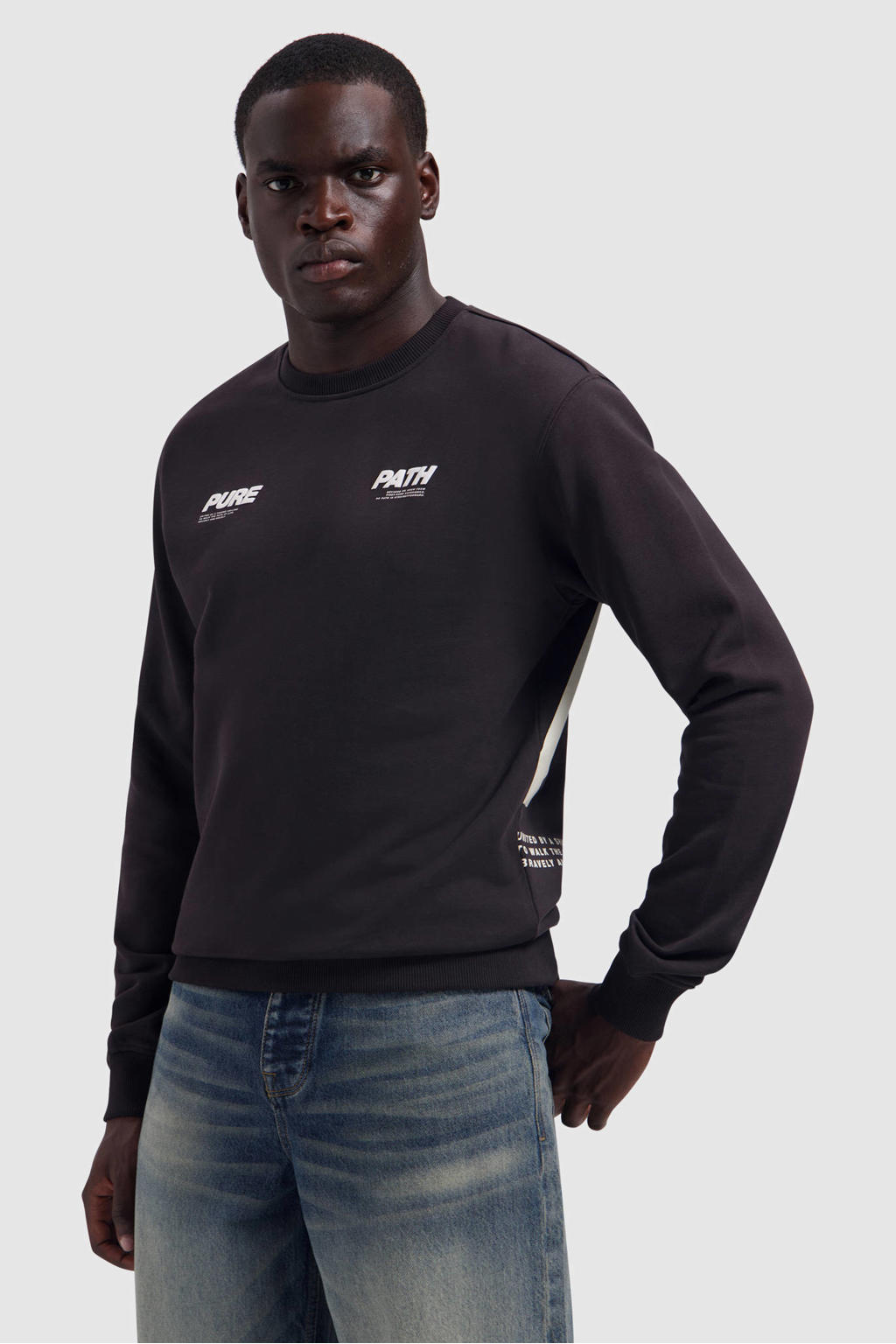 Pure Path regular fit sweater met backprint - donkerbruin