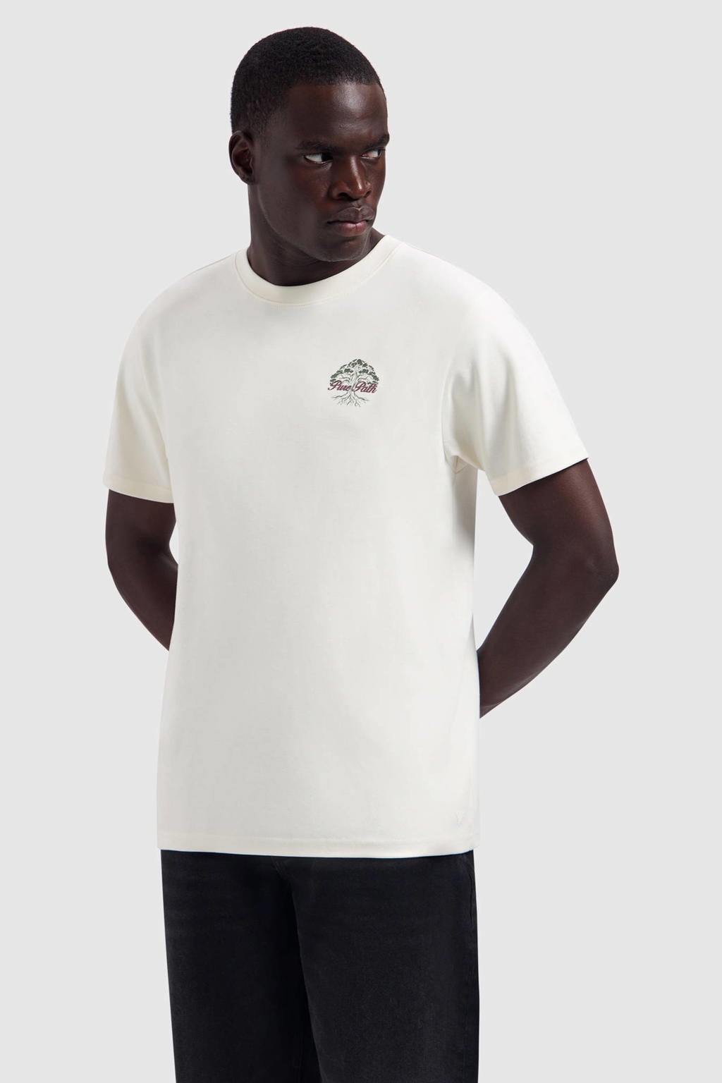 Ecru heren Pure Path regular fit T-shirt van katoen met korte mouwen en ronde hals