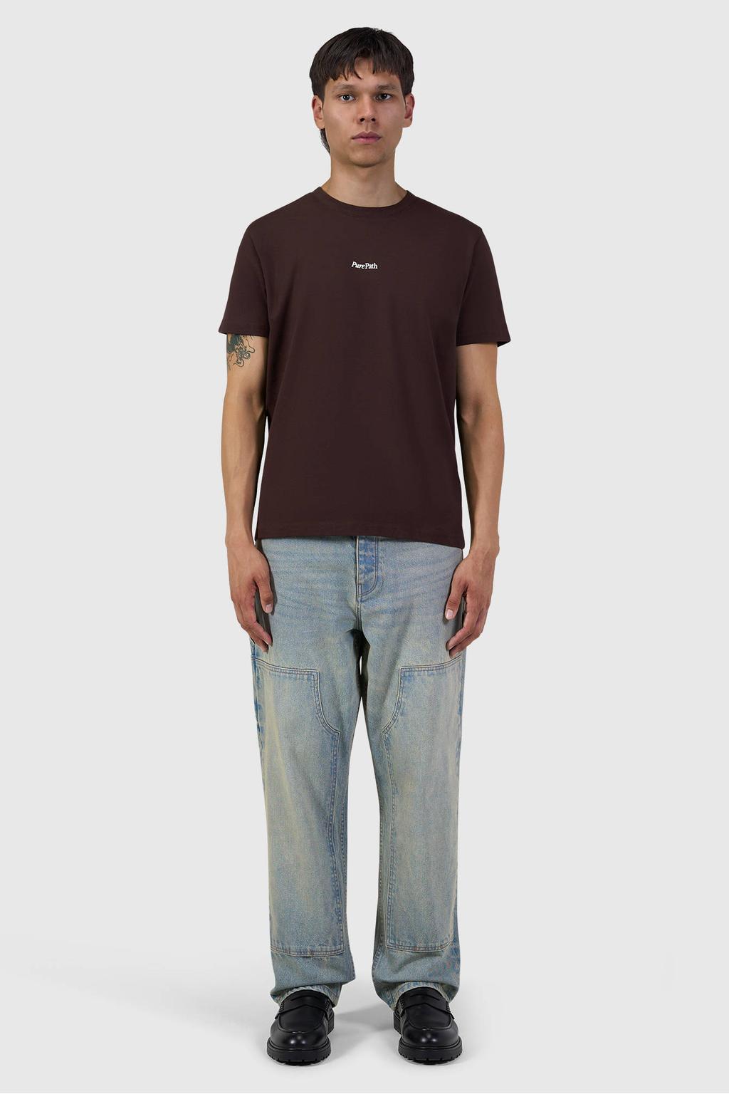Donkerblauwe heren Pure Path regular fit T-shirt van katoen met korte mouwen en ronde hals