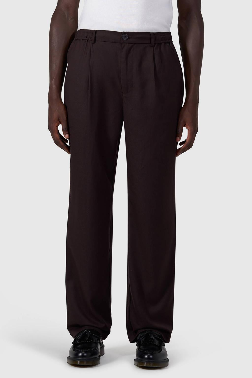 Pure Path regular fit twill pantalon met plooien en wol - dark brown