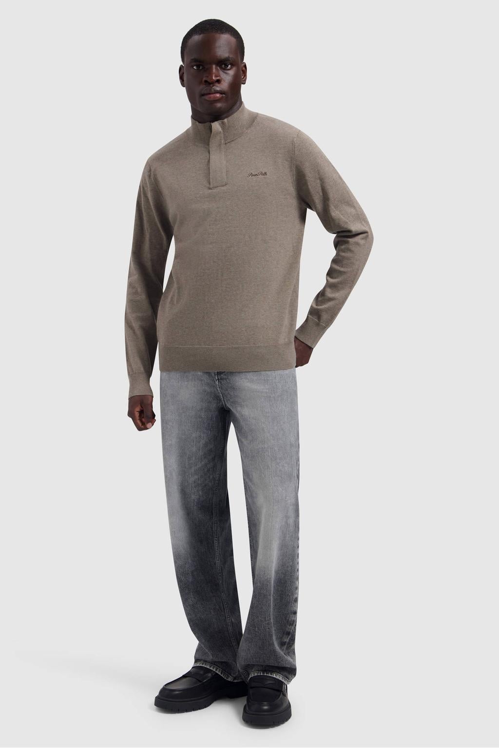 Pure Path katoenen regular fit gebreide gemêleerde trui - taupe