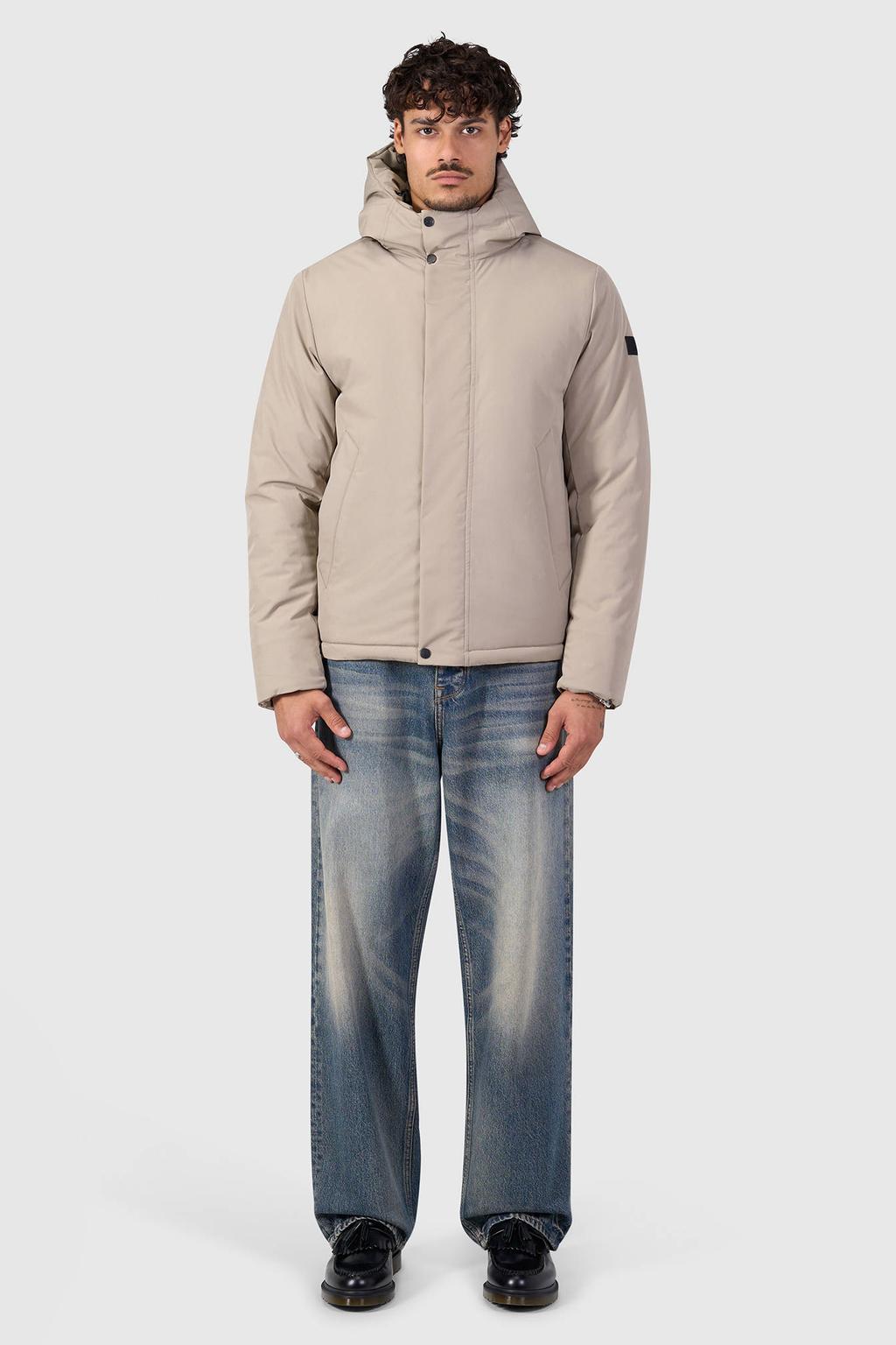 Ecru heren Pure Path gewatteerde jas van nylon met effen, lange mouwen, capuchon, ritssluiting en tunnelkoord