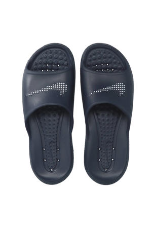 Victori One Shower badslippers met logo donkerblauw/wit