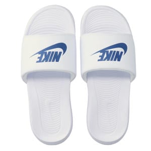 Victori One badslippers met logo wit/kobaltblauw