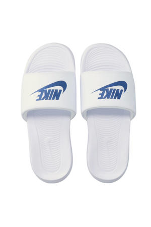 Victori One badslippers met logo wit/kobaltblauw
