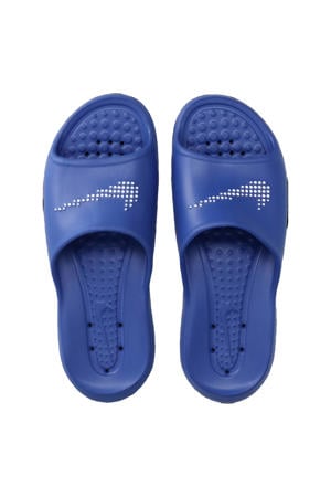 Victori One Shower badslippers met logo kobaltblauw/wit