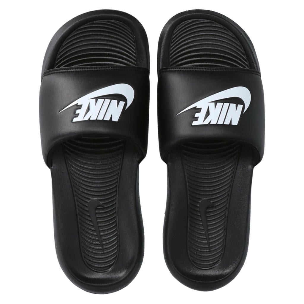 Zwart, wit en grijze dames Nike Victori One badslippers met logo van rubber
