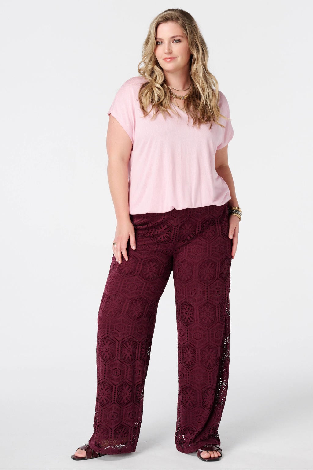 MS Mode T-shirt met glitters Plus Size - lichtroze