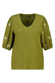 thumbnail: MS Mode blousetop met borduursels Plus Size - olijfgroen