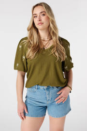 thumbnail: Olijfgroene dames MS Mode blousetop Plus Size van polyester met effen en korte mouwen