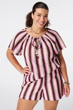 a-line gestreepte top Plus Size - roze