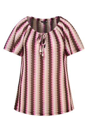 a-line gestreepte top Plus Size - roze