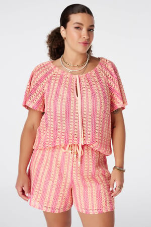 gehaakte top met print Plus Size - roze